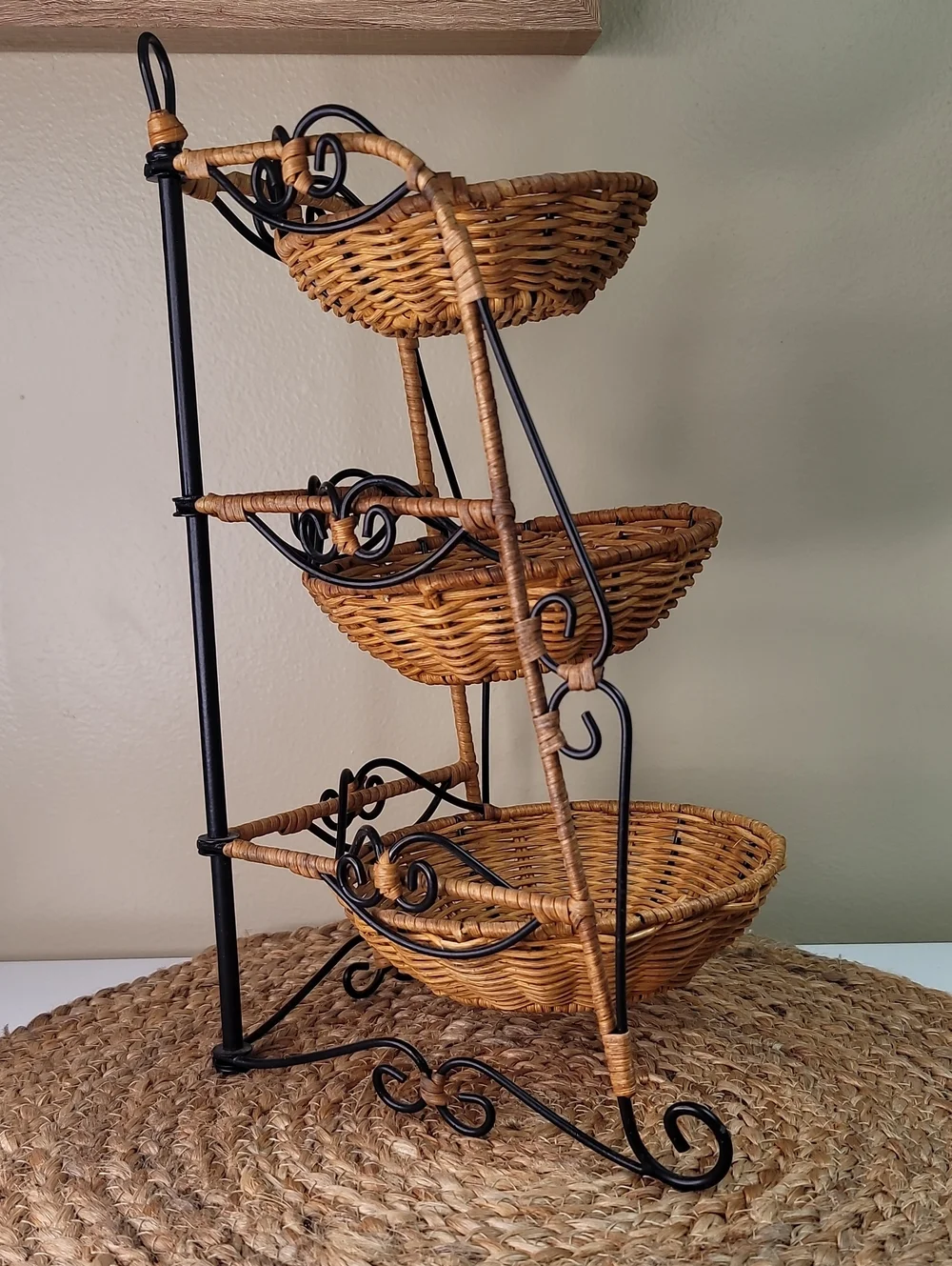 Princess House Casual Home 3-Tier Rattan & Metal Basket Stand